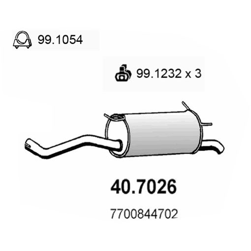 Слика на Заден издувен лонец ASSO 40.7026 за Renault Megane 1 (BA0-1) 1.9 dTi (BA08, BA0N) - 98 коњи дизел