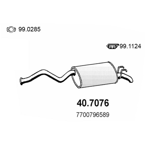 Слика на Заден издувен лонец ASSO 40.7076 за Renault 21 Savanna 2.1 D (K/S48V, K/S48O) - 72 коњи дизел