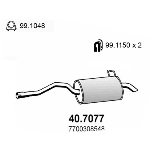 Слика на Заден издувен лонец ASSO 40.7077 за Renault Kangoo (KC0-1) D 65 1.9 (KC0E, KC02, KC0J, KC0N) - 64 коњи дизел