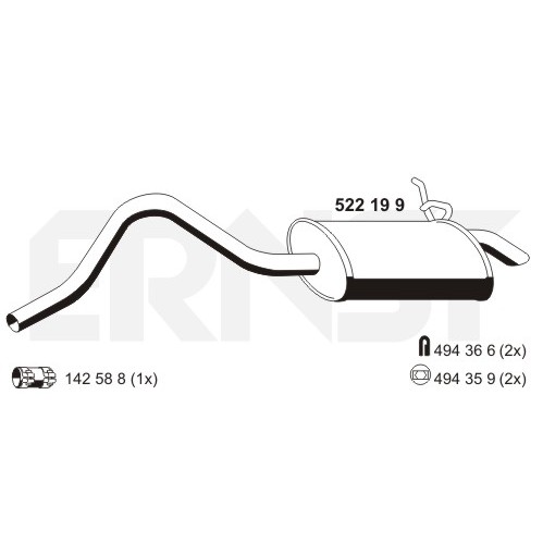 Слика на Заден издувен лонец ERNST 522199 за Renault Kangoo Rapid (FC0-1) D 55 1.9 (FC0D) - 54 коњи дизел