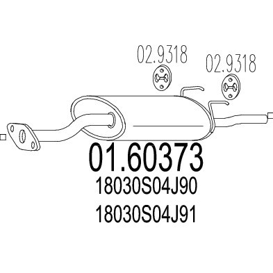 Слика на Заден издувен лонец MTS 01.60373 за Honda Civic 6 Saloon (EJ,EK) 1.6 VTi (EK4) - 160 коњи бензин
