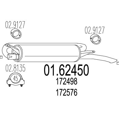 Слика на Заден издувен лонец MTS 01.62450 за Peugeot 305 Saloon (581M) 1.9 D - 64 коњи дизел