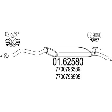 Слика на Заден издувен лонец MTS 01.62580 за Renault 21 Savanna 2.1 D (K/S48V, K/S48O) - 72 коњи дизел