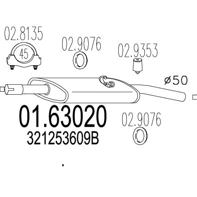 Слика на Заден издувен лонец MTS 01.63020 за VW Passat 2 Sedan (B2,32b) 1.6 - 75 коњи бензин