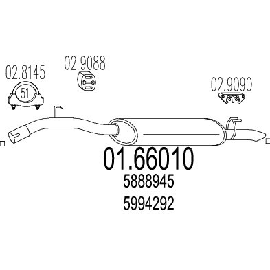 Слика на Заден издувен лонец MTS 01.66010 за Fiat Regata 138 85 1.6 - 82 коњи бензин