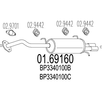 Слика на Заден издувен лонец MTS 01.69160 за Mazda 323 Hatchback (BF) 1.6 GT Turbo 4WD (BF2) - 140 коњи бензин