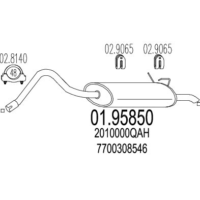 Слика на Заден издувен лонец MTS 01.95850 за Nissan Kubistar Box 1.2 16V - 75 коњи бензин