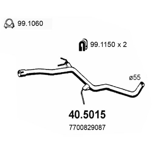 Слика на издувна цевка ASSO 40.5015 за Renault Safrane (B54) 2.1 dT (B546) - 88 коњи дизел