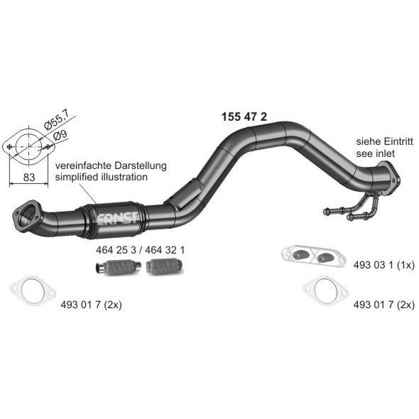 Слика на издувна цевка ERNST 155472 за VW Golf 5 Variant (1K5) 1.4 TSI - 170 коњи бензин