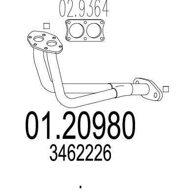 Слика на издувна цевка MTS 01.20980 за Volvo 440K (445) 2.0 - 109 коњи бензин