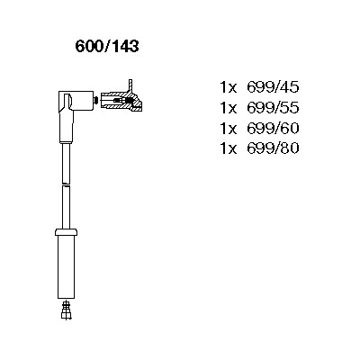 Слика на кабли за свеќици - комплет сет кабли BREMI 600/143 за Fiat Ulysse (220) 1.8 (220.BB5) - 99 коњи бензин