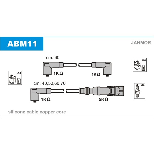 Слика на Кабли за свеќици - комплет сет кабли JANMOR ABM11