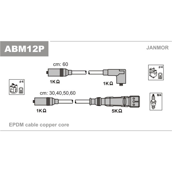 Слика на Кабли за свеќици - комплет сет кабли JANMOR ABM12P