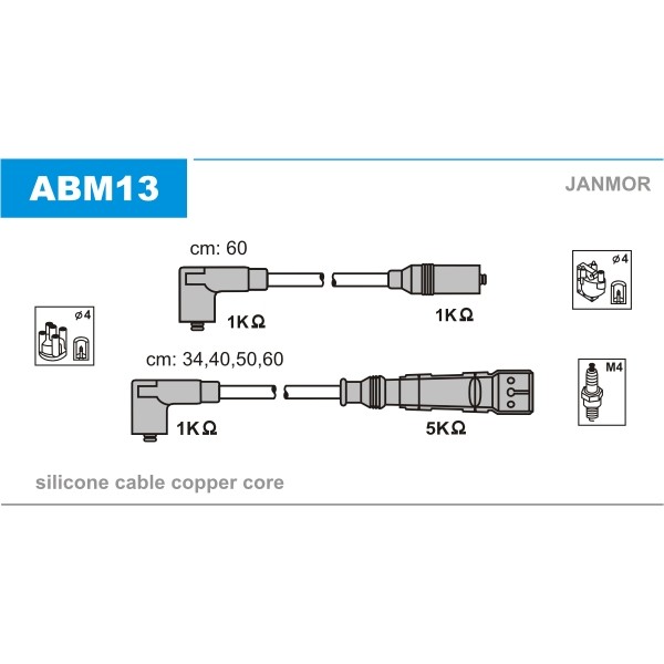 Слика на Кабли за свеќици - комплет сет кабли JANMOR ABM13