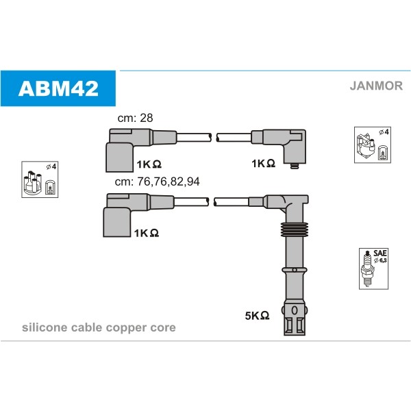 Слика на Кабли за свеќици - комплет сет кабли JANMOR ABM42