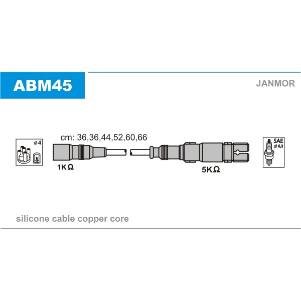 Слика на Кабли за свеќици - комплет сет кабли JANMOR ABM45