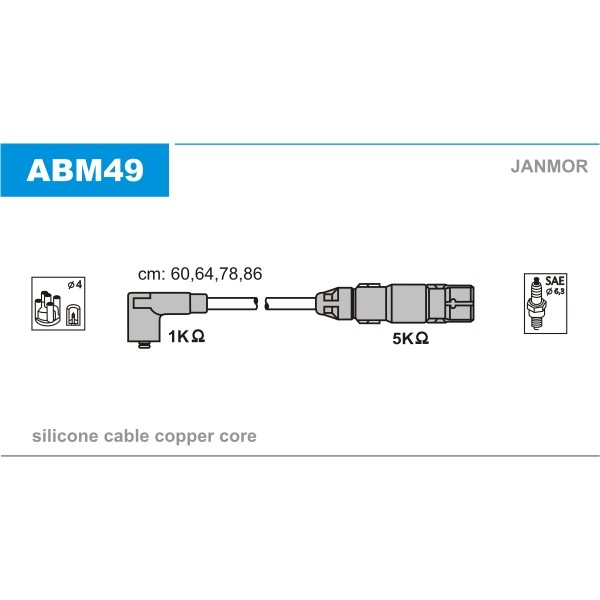 Слика на кабли за свеќици - комплет сет кабли JANMOR ABM49 за VW Jetta 4 Estate (1J6) 2.0 - 115 коњи бензин