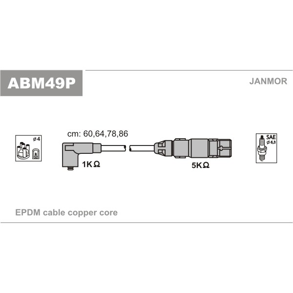 Слика на кабли за свеќици - комплет сет кабли JANMOR ABM49P за VW Jetta 4 Estate (1J6) 2.0 - 115 коњи бензин