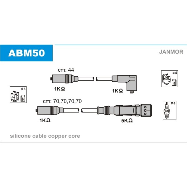 Слика на Кабли за свеќици - комплет сет кабли JANMOR ABM50