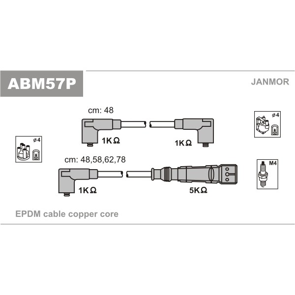 Слика на Кабли за свеќици - комплет сет кабли JANMOR ABM57P