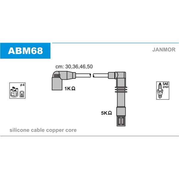 Слика на кабли за свеќици - комплет сет кабли JANMOR ABM68 за VW Jetta 4 Estate (1J6) 1.6 16V - 105 коњи бензин