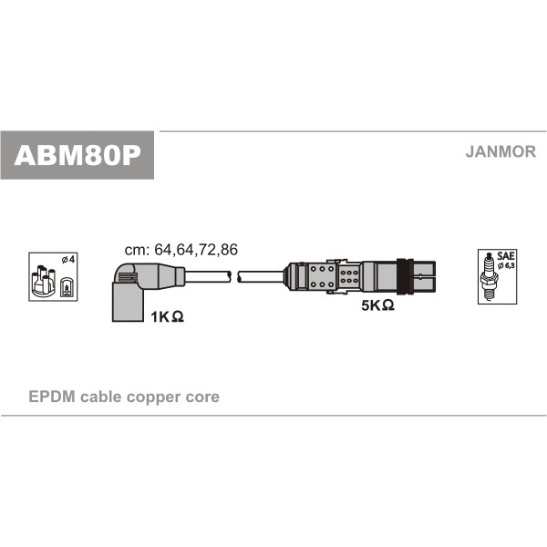 Слика на Кабли за свеќици - комплет сет кабли JANMOR ABM80P