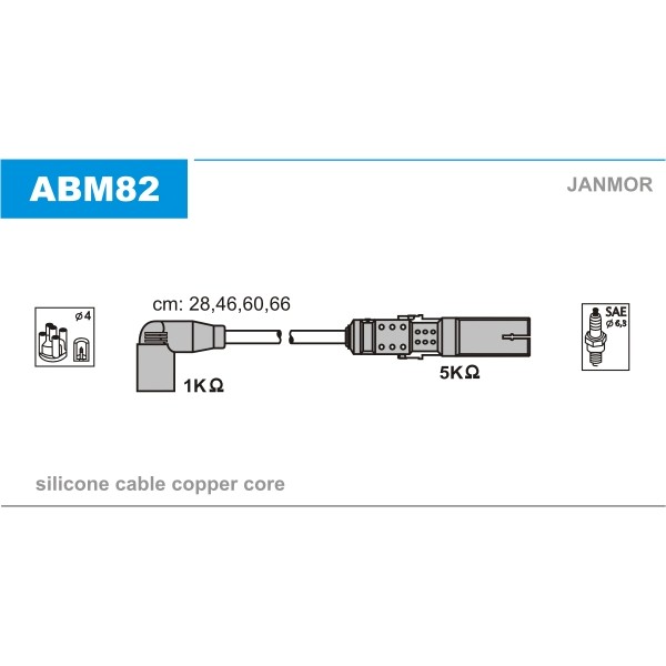Слика на кабли за свеќици - комплет сет кабли JANMOR ABM82 за VW Polo 3 Classic (6kv2) 100 - 100 коњи бензин