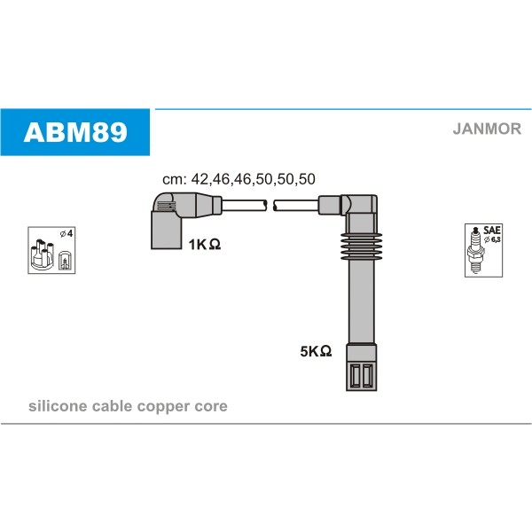 Слика на кабли за свеќици - комплет сет кабли JANMOR ABM89 за Audi A6 Sedan (4B, C5) 2.8 - 180 коњи бензин