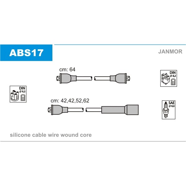 Слика на кабли за свеќици - комплет сет кабли JANMOR ABS17 за Seat Marbella Box (028A) 0.9 - 40 коњи бензин