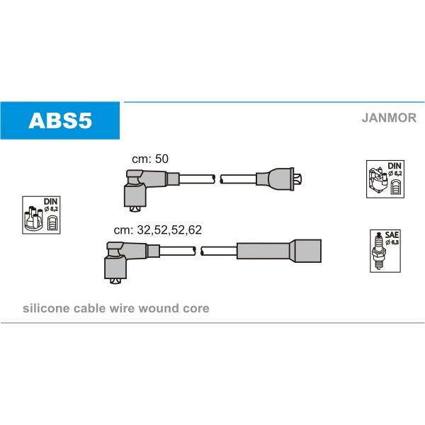 Слика на Кабли за свеќици - комплет сет кабли JANMOR ABS5