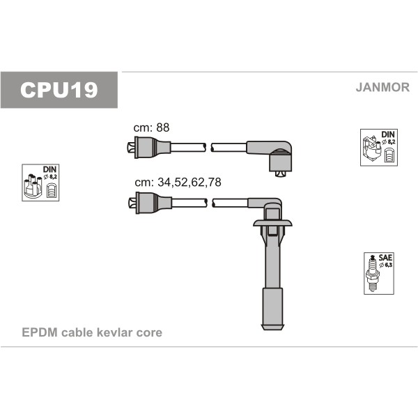 Слика на Кабли за свеќици - комплет сет кабли JANMOR CPU19