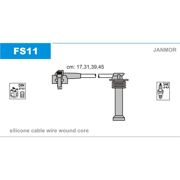 Слика на кабли за свеќици - комплет сет кабли JANMOR FS11 за Ford Mondeo 1 (GBP) 1.8 TD - 90 коњи дизел