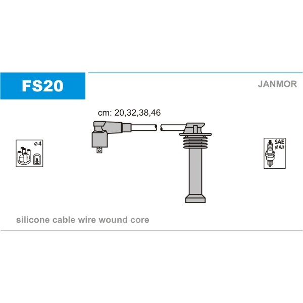 Слика на кабли за свеќици - комплет сет кабли JANMOR FS20 за Ford Fiesta 6 1.6 TDCi - 95 коњи дизел