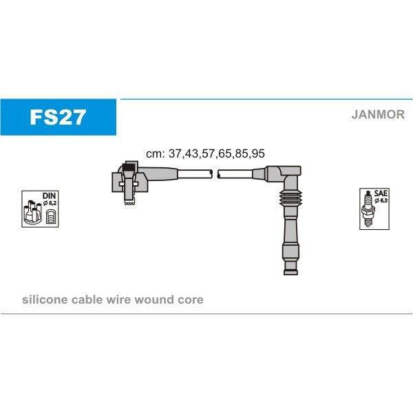 Слика на кабли за свеќици - комплет сет кабли JANMOR FS27 за Ford Granada MK 3 (gae,gge) 2.9 i 24V - 195 коњи бензин