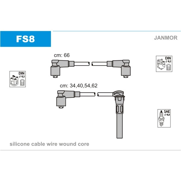 Слика на кабли за свеќици - комплет сет кабли JANMOR FS8 за Ford Sierra Estate (BNG) 2.0 4x4 - 120 коњи бензин