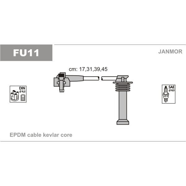 Слика на кабли за свеќици - комплет сет кабли JANMOR FU11 за Ford Escort 7 (gal,aal,abl) 1.8 16V - 115 коњи бензин