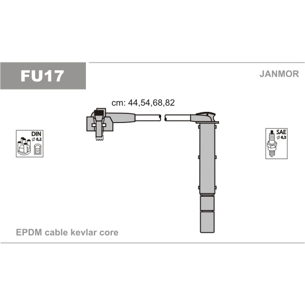 Слика на кабли за свеќици - комплет сет кабли JANMOR FU17 за Ford Escort MK 5 Estate (gal,avl) 1.6 - 105 коњи бензин