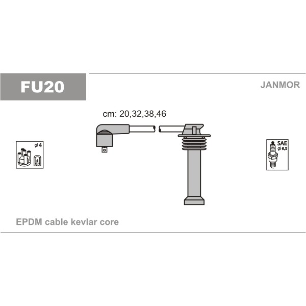 Слика на кабли за свеќици - комплет сет кабли JANMOR FU20 за Ford Fiesta 4 (ja,jb) 1.4 i 16V - 90 коњи бензин