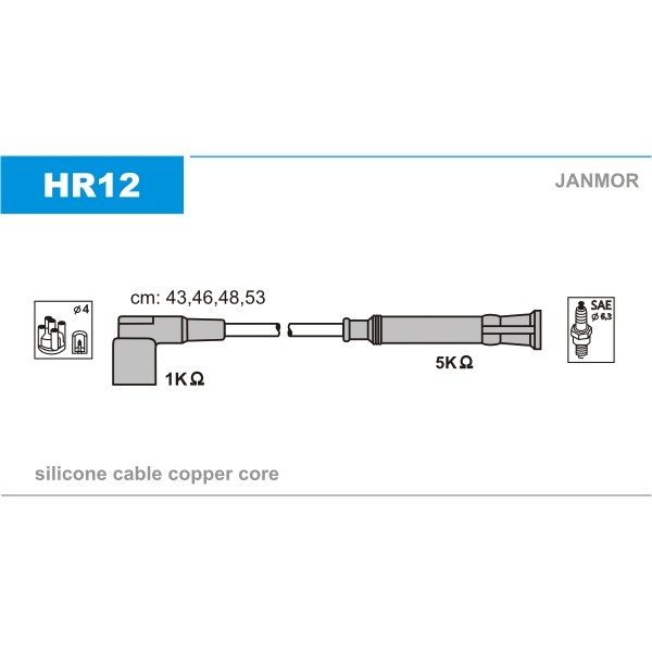 Слика на кабли за свеќици - комплет сет кабли JANMOR HR12 за BMW 3 Coupe E36 316 i - 102 коњи бензин