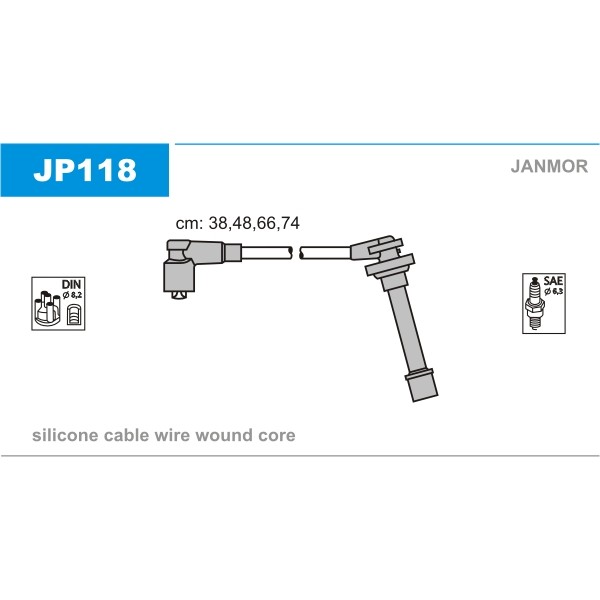 Слика на кабли за свеќици - комплет сет кабли JANMOR JP118 за Nissan 100NX (B13) 1.6 SR - 102 коњи бензин