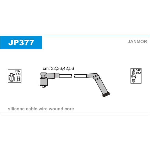 Слика на кабли за свеќици - комплет сет кабли JANMOR JP377 за Hyundai Accent 2 (LC) 1.3 - 75 коњи бензин