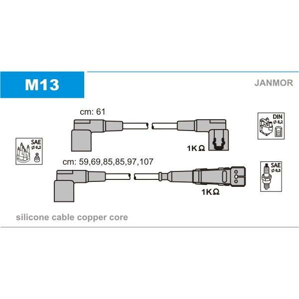 Слика на Кабли за свеќици - комплет сет кабли JANMOR M13