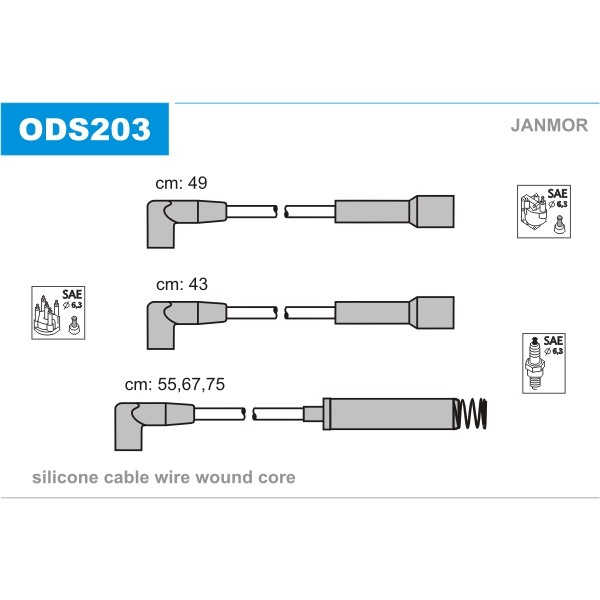 Слика на Кабли за свеќици - комплет сет кабли JANMOR ODS203