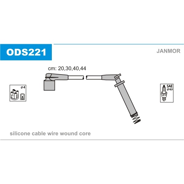 Слика на кабли за свеќици - комплет сет кабли JANMOR ODS221 за Opel Astra F Van 1.6 i - 71 коњи бензин