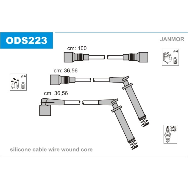 Слика на кабли за свеќици - комплет сет кабли JANMOR ODS223 за Opel Calibra A 2.0 i 4x4 - 115 коњи бензин
