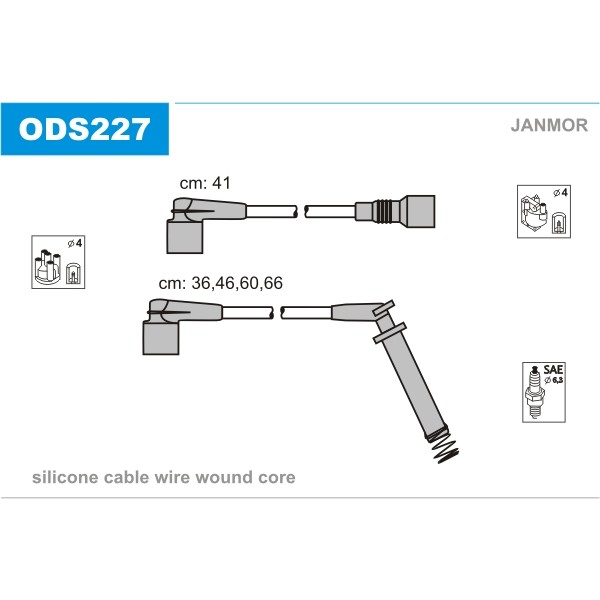 Слика на Кабли за свеќици - комплет сет кабли JANMOR ODS227