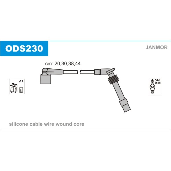 Слика на кабли за свеќици - комплет сет кабли JANMOR ODS230 за Opel Astra F Hatchback 1.6 Si - 101 коњи бензин