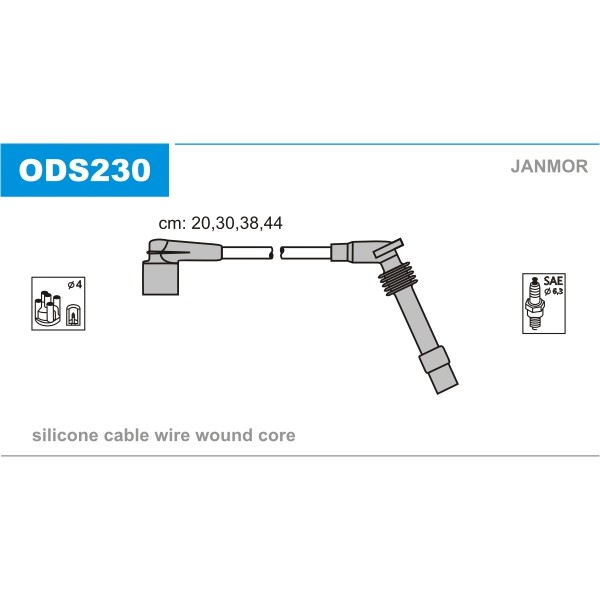 Слика на кабли за свеќици - комплет сет кабли JANMOR ODS230 за Opel Astra F Van 1.6 i - 71 коњи бензин