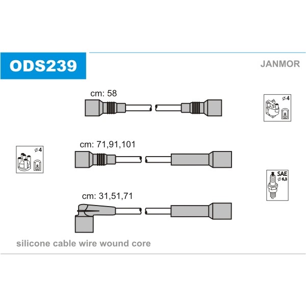 Слика на Кабли за свеќици - комплет сет кабли JANMOR ODS239