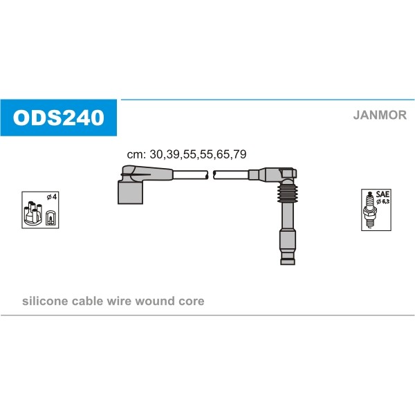Слика на кабли за свеќици - комплет сет кабли JANMOR ODS240 за Opel Calibra A 2.5 i V6 - 170 коњи бензин